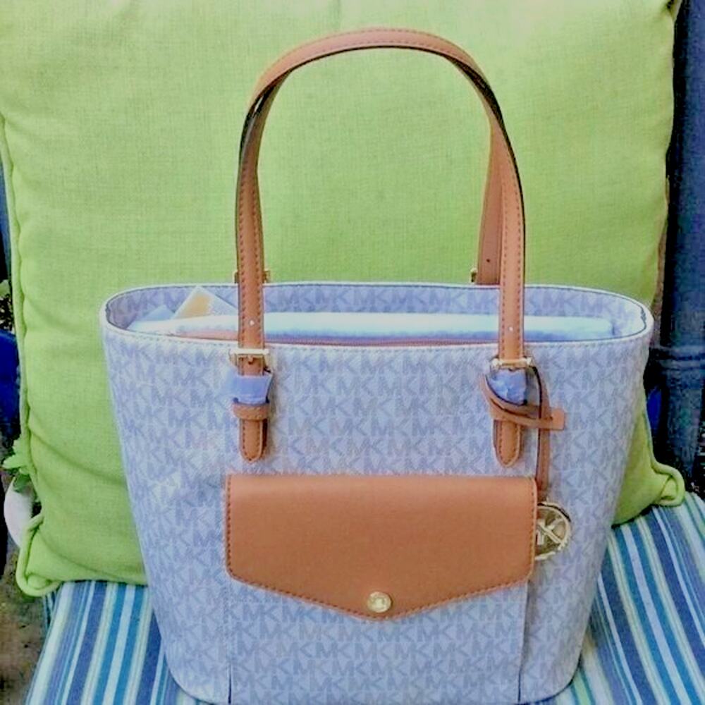Michael Kors White Brown Signature Medium Tote